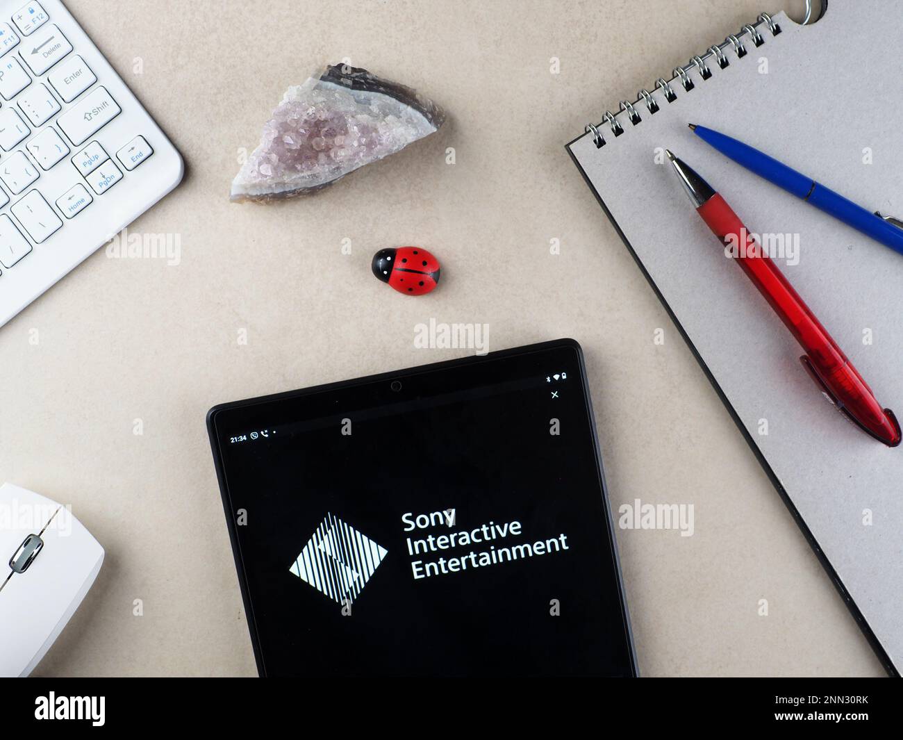 GarhIn this photo illustration, Sony Interactive Entertainment logo seen displayed on a tablet. Stock Photo