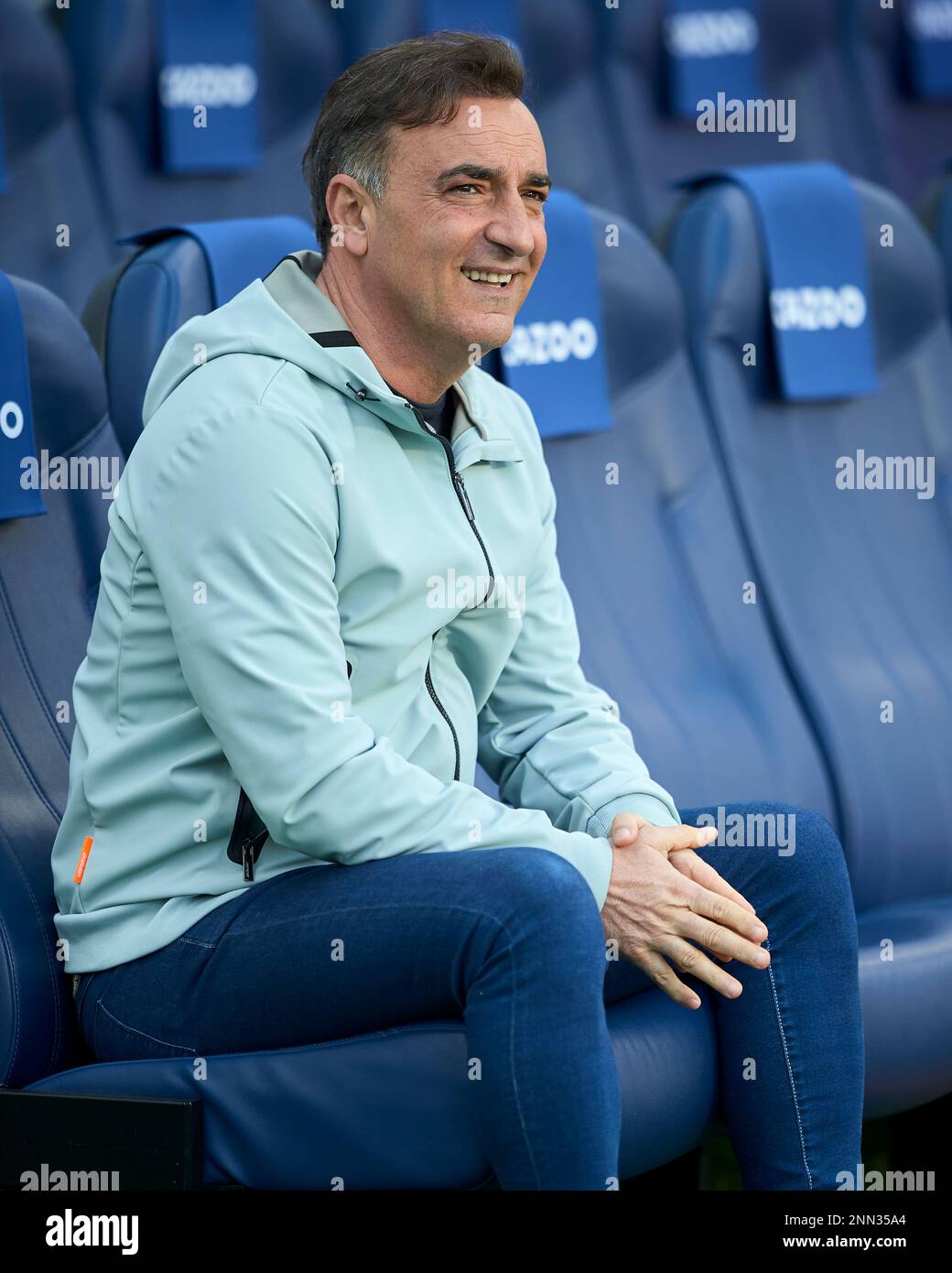 RC Celta head coach Carlos Carvalhal in action during the La Liga Santander match between Real Sociedad and RC Celta CF at Reale Arena Stadium on Febr Stock Photo