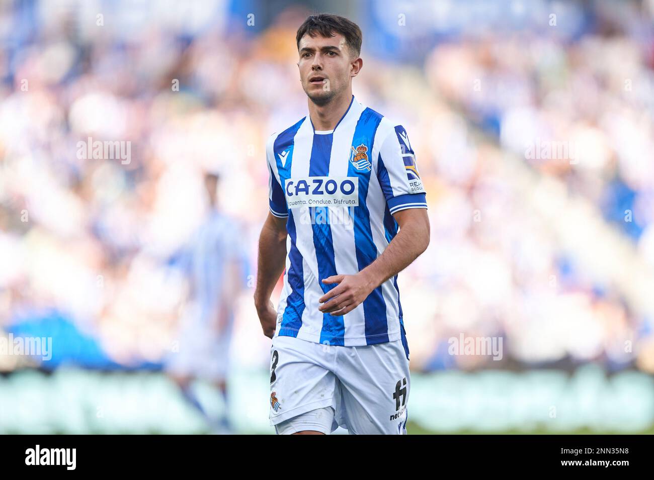 Martin Zubimendi of Real Sociedad in action during the La Liga Santander match between Real Sociedad and RC Celta CF at Reale Arena Stadium on Februar Stock Photo