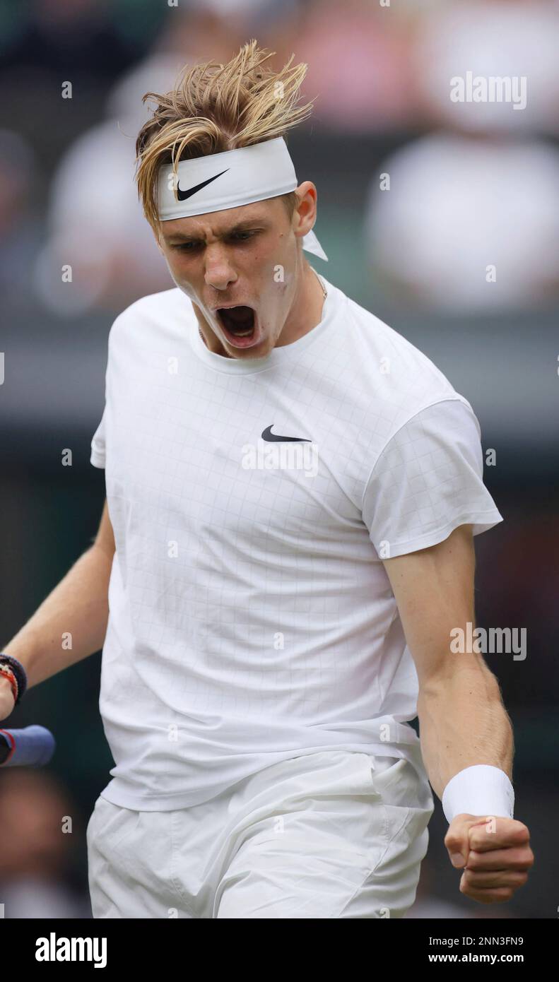Denis Shapovalov of Canada reacts during the mens singles semifinal of the Championships, Wimbledon against Novak Djokovic of Serbia at the All England Lawn Tennis and Croquet Club in London, United Kingdom
