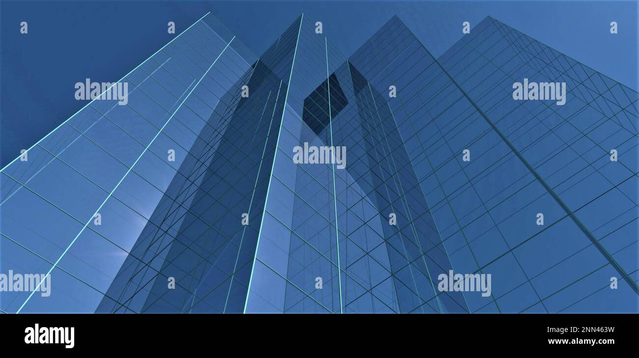 Bottom view of the newly built upscale office building with glass