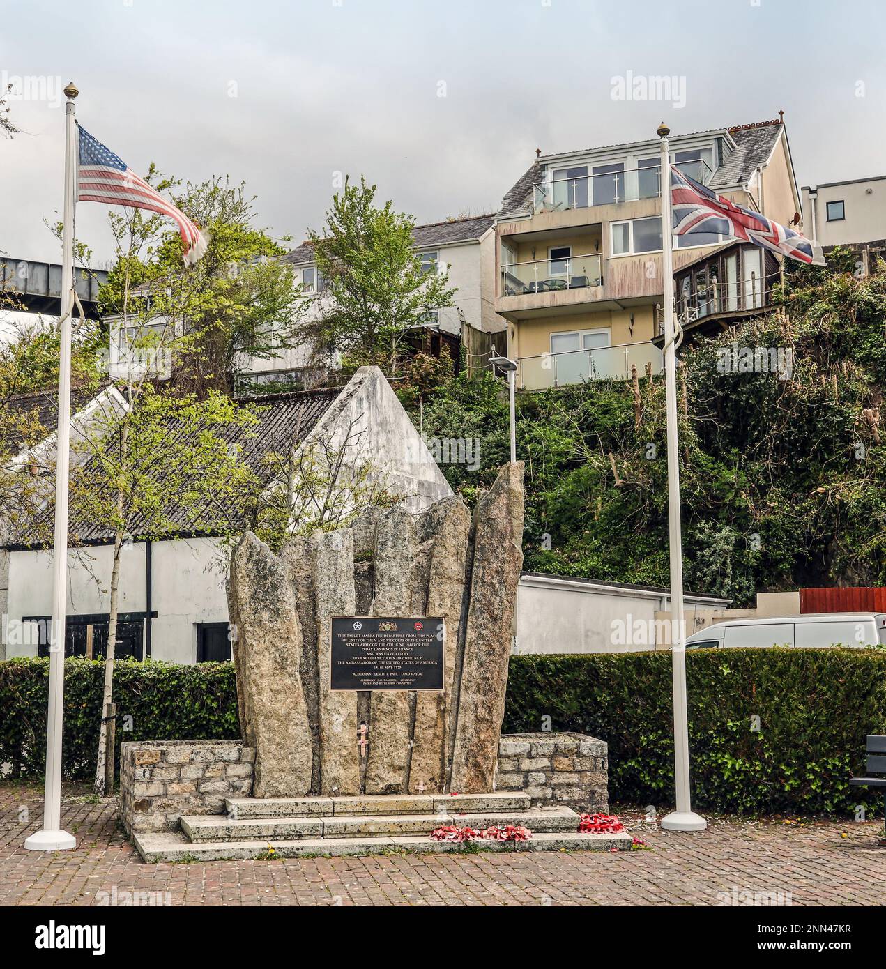 A Memorial to the V and VII Corps of the United States Army for D Day landings in France. Sited at Saltash Passage in Plymouth United Kingdom Stock Photo