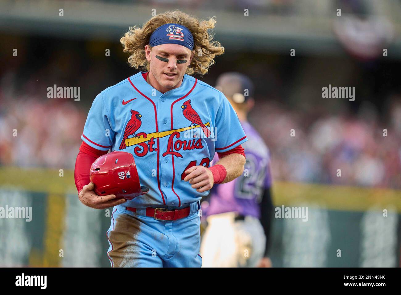 July 3. 2021: Cardinals centerfielder Harrison Bader (48) runs off the  field during the MLB game between the Saint Louis Cardinals and the  Colorado Rockies held at Coors Field in Denver Co. David Seelig/Cal Sport  Medi Stock Photo - Alamy