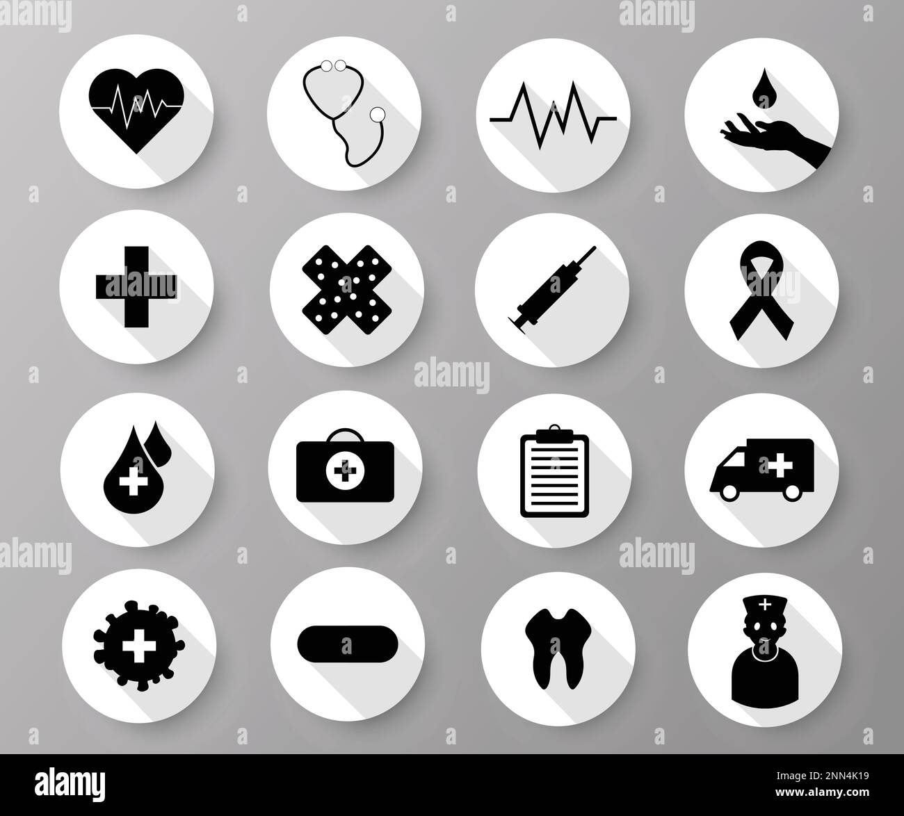 Medical kit black and white icons vector illustration isolated on white gradient background. Stock Vector