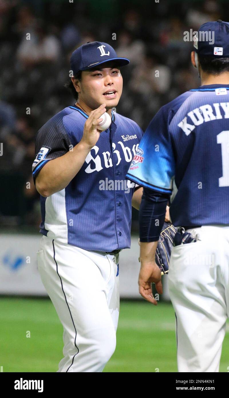 Seibu Lions pitcher Kaima Taira reacts after pitching in the 9th inning of the Nippon Professional Baseball (NPB) official match against Softbank Hawks at Fukuoka PayPay Dome in Fukuoka City, Fukuoka Prefecture