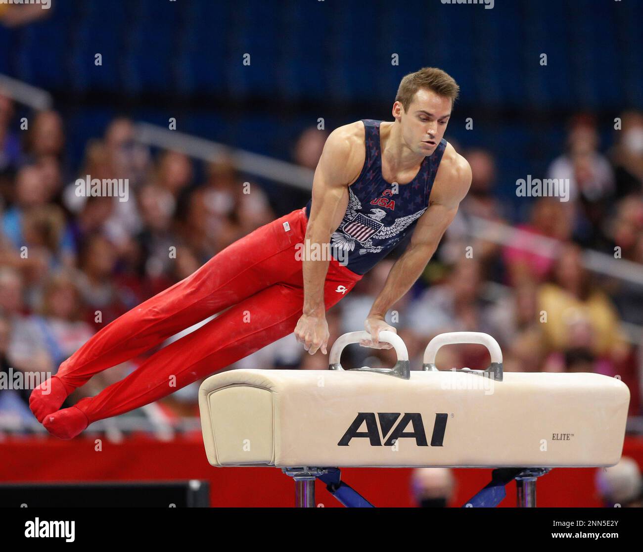 June 265, 2021 Sam Mikulak on the pommel horse during Day 2 of the