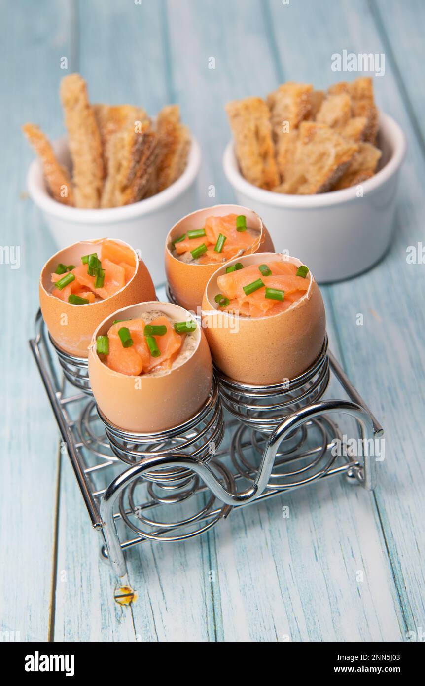 Recipe eggs casserole cooked in the shell with mushroom cream sauce and