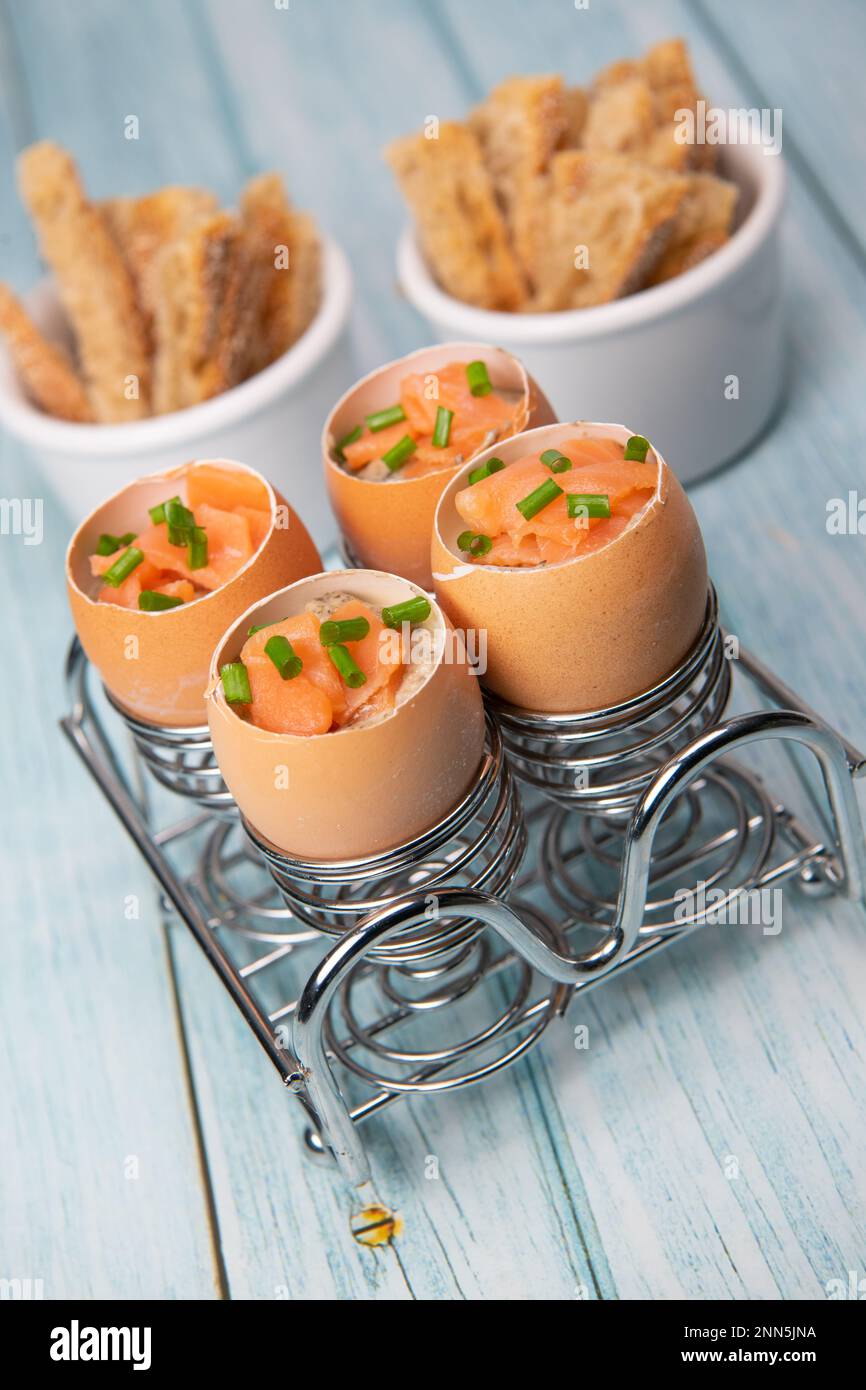 Recipe eggs casserole cooked in the shell with mushroom cream sauce and