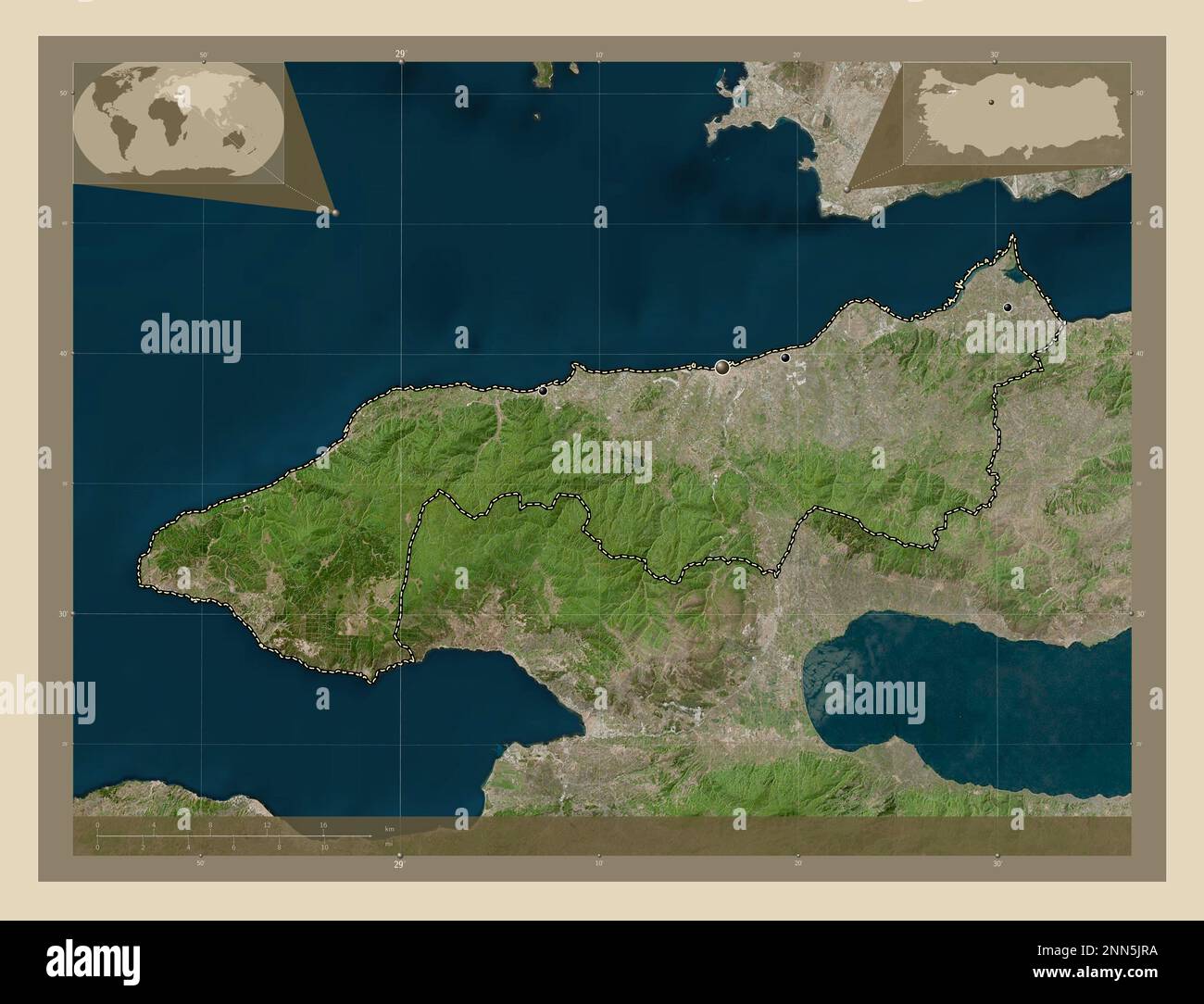Yalova, province of Turkiye. High resolution satellite map. Locations ...