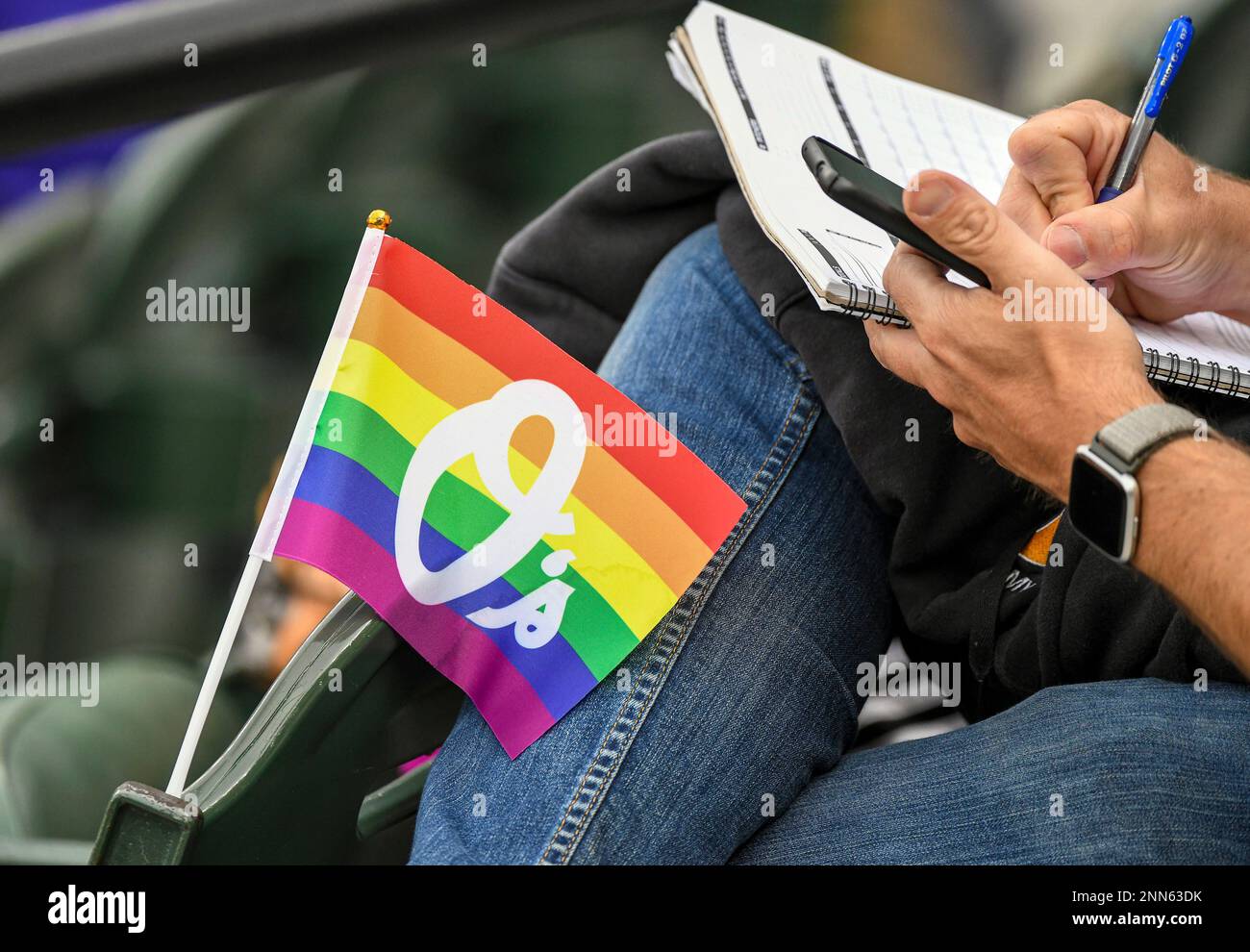 BALTIMORE, MD - JUNE 22 LGBTQ Pride Night is celebrated during the Houston  Astros game versus the Baltimore Orioles on June 22, 2021 at Orioles Park  at Camden Yards, in Baltimore, MD. (