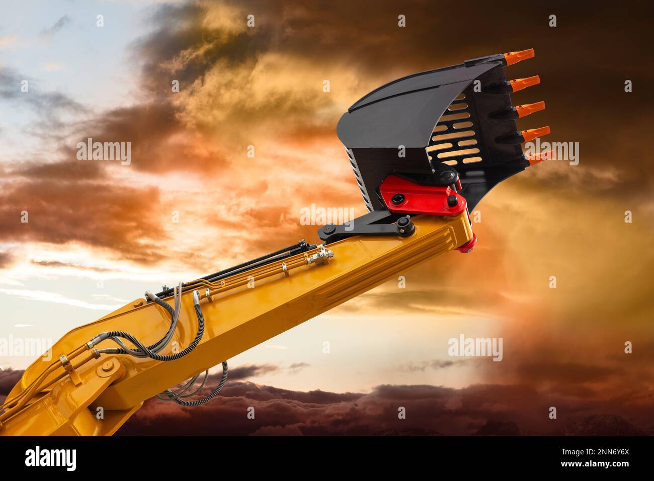 excavator is digging and working at construction site Stock Photo