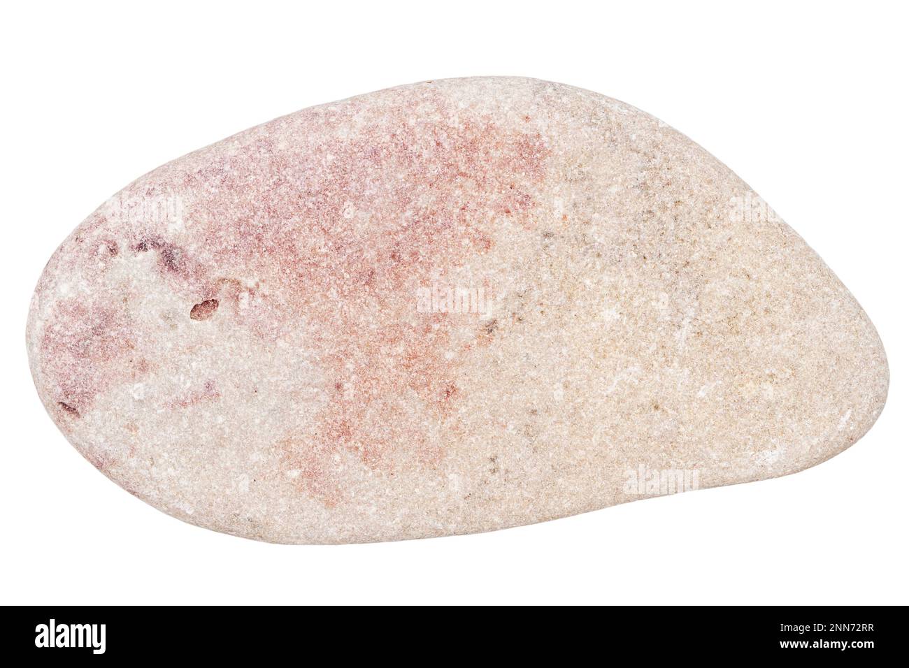 Top view of single pink pebble isolated on white background. Stock Photo