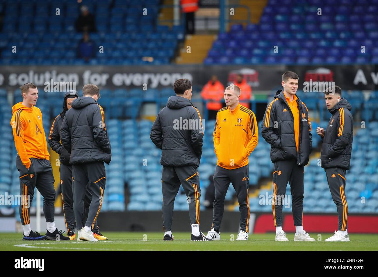 The Leeds United squad arrive at Elland Road Stadium ahead of the