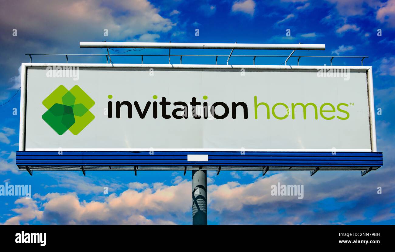 POZNAN, POL FEB 8, 2023 Advertisement billboard displaying logo of