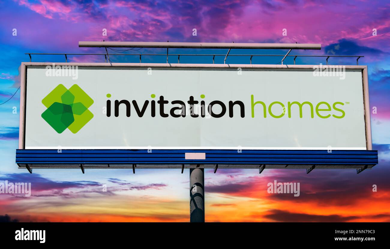 POZNAN, POL FEB 8, 2023 Advertisement billboard displaying logo of