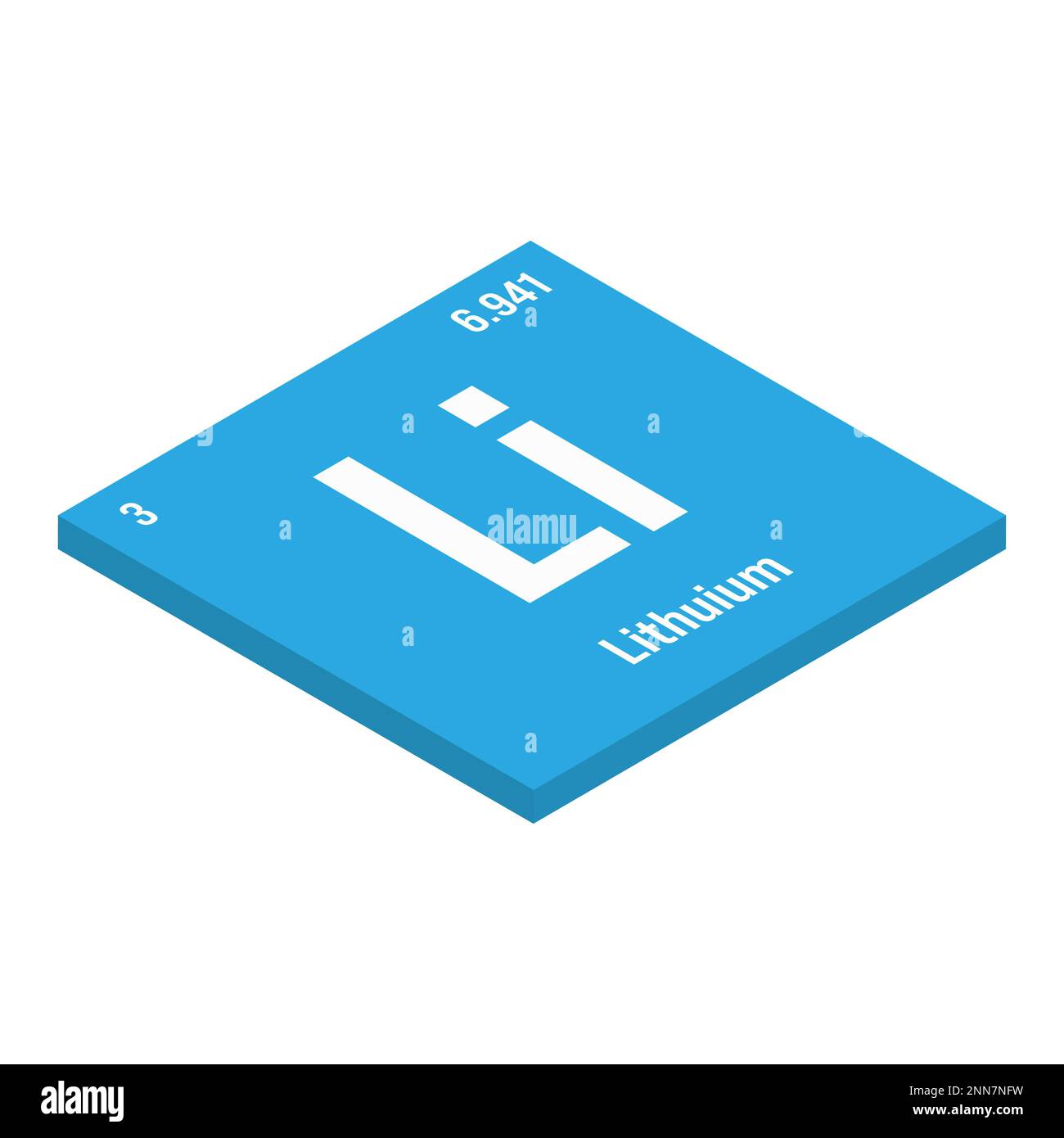 Lithium, Li, periodic table element with name, symbol, atomic number and weight. Alkali metal with various industrial uses, such as in batteries, ceramics, and as a medication for bipolar disorder. Stock Vector