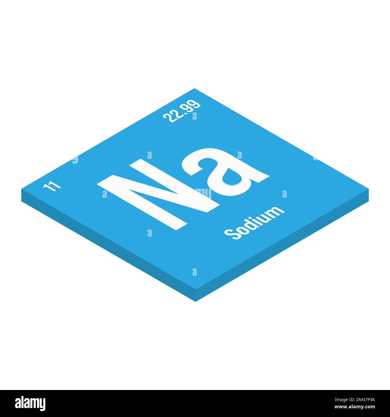 Sodium, Na, periodic table element with name, symbol, atomic number and weight. Alkali metal with various industrial uses, such as in soap, certain types of glass, and as a medication for certain medical conditions. Stock Vector
