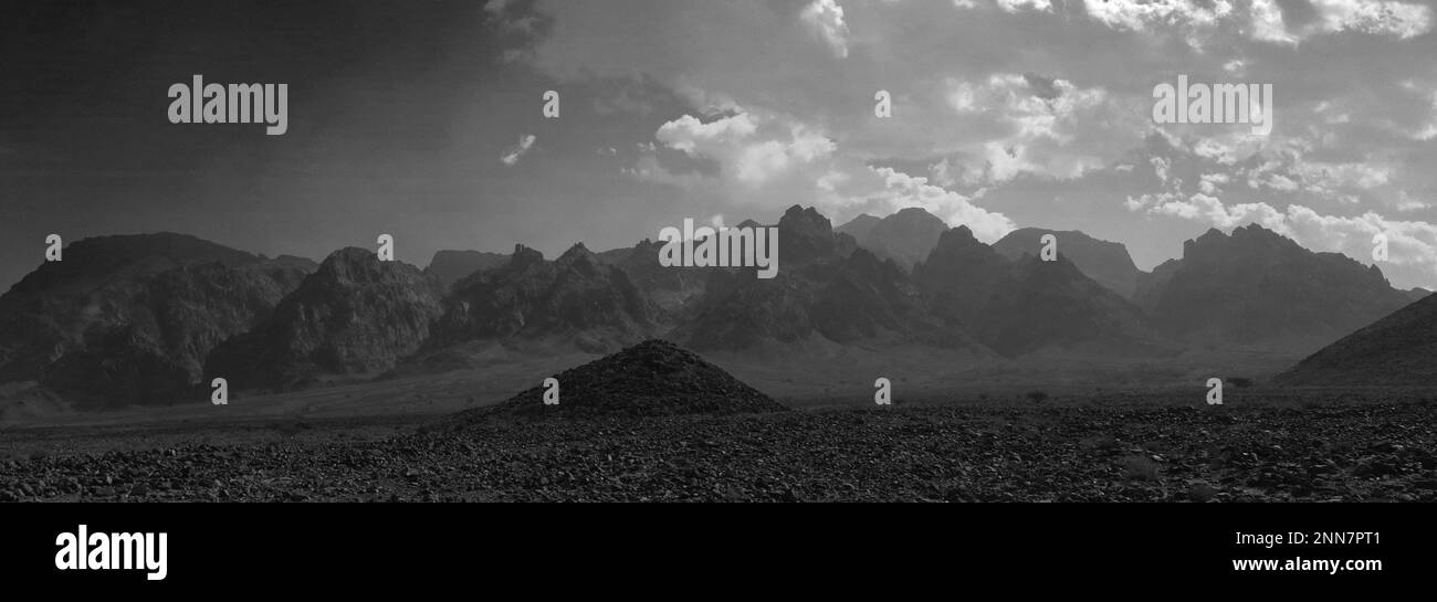 View over the Hamada rocky landscape in Wadi Feynan, AlSharat, Wadi Araba Desert, southcentral