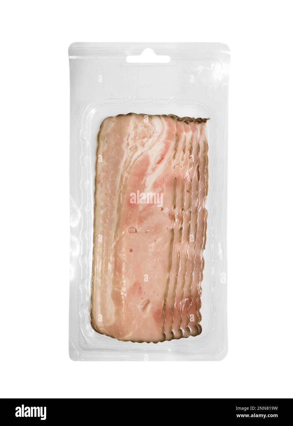 Top view of sliced smoked meat ham in vacuum package isolated on black