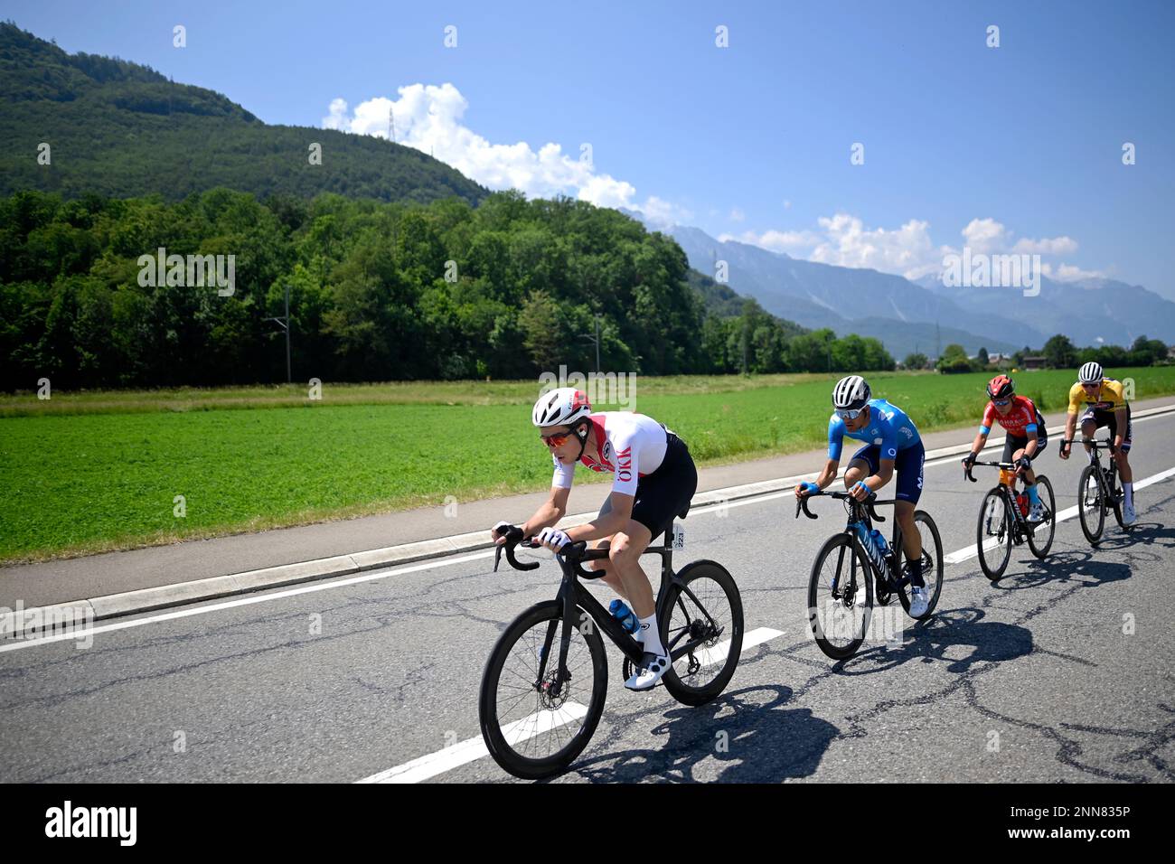 Claudio Imhof from Switzerland of Swiss Cycling, Sergio Samitier from Spain  of Movistar Team, Hermann Pernsteiner from Austria of Bahrain Victorious  and Mathieu van der Poel from the Netherlands of Alpecin-Fenix, from