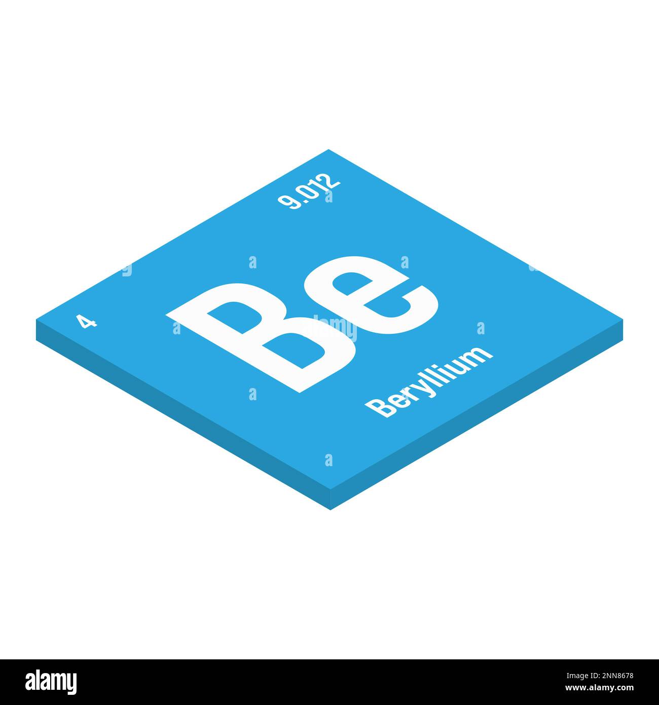 Beryllium, Be, periodic table element with name, symbol, atomic number and weight. Lightweight
