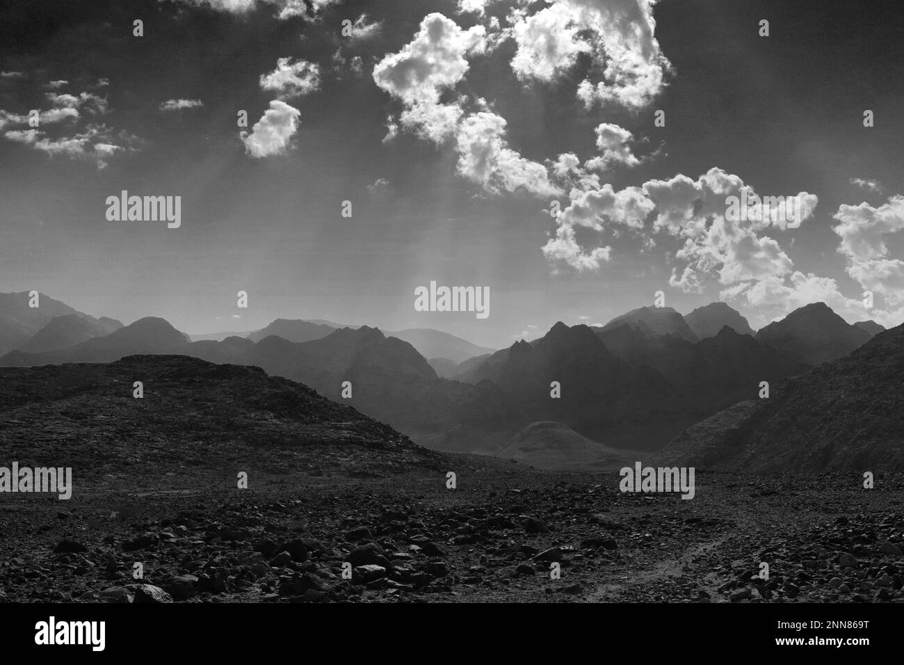 View over the Hamada rocky landscape in Wadi Feynan, AlSharat, Wadi