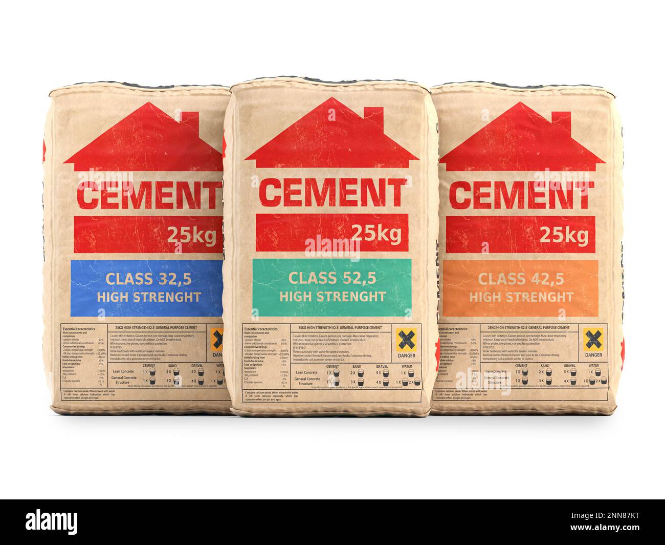 Cement bags o sacks isolated on white. 3d illustration Stock Photo