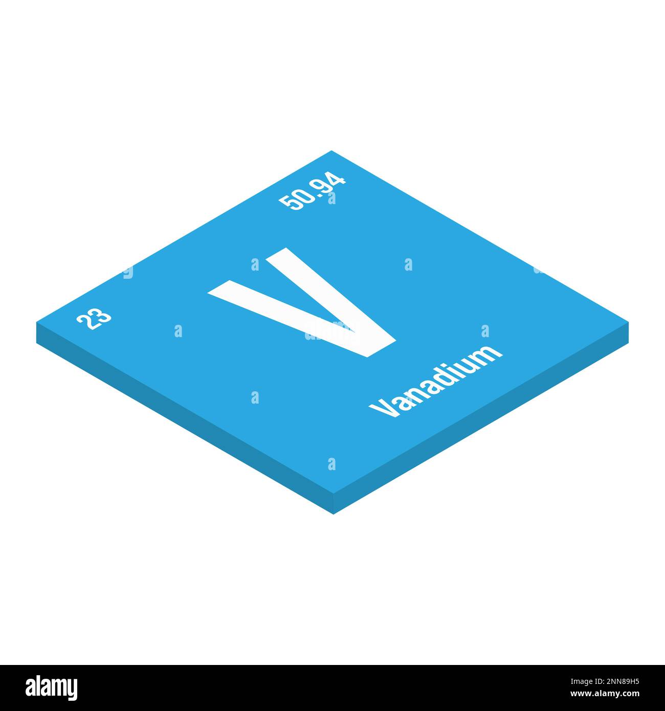 Vanadium, V, periodic table element with name, symbol, atomic number