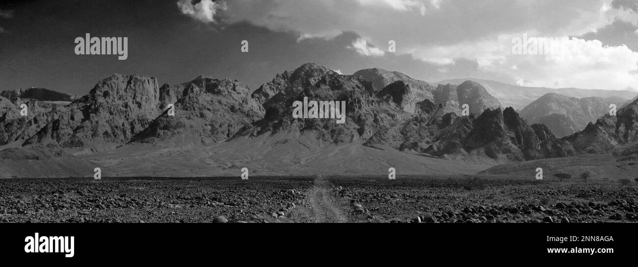 View over the Hamada rocky landscape in Wadi Feynan, AlSharat, Wadi Araba Desert, southcentral