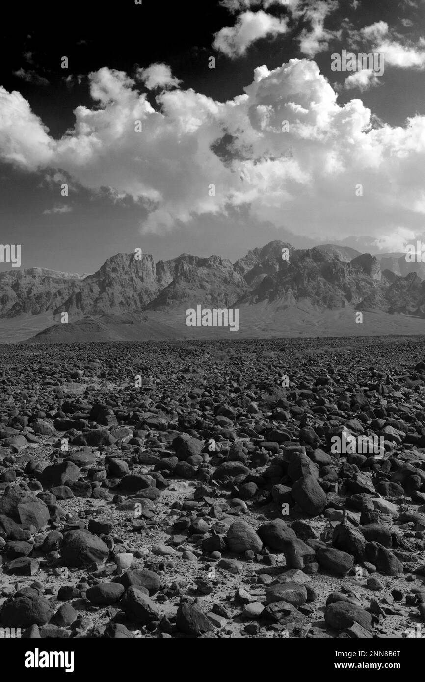View over the Hamada rocky landscape in Wadi Feynan, AlSharat, Wadi Araba Desert, southcentral