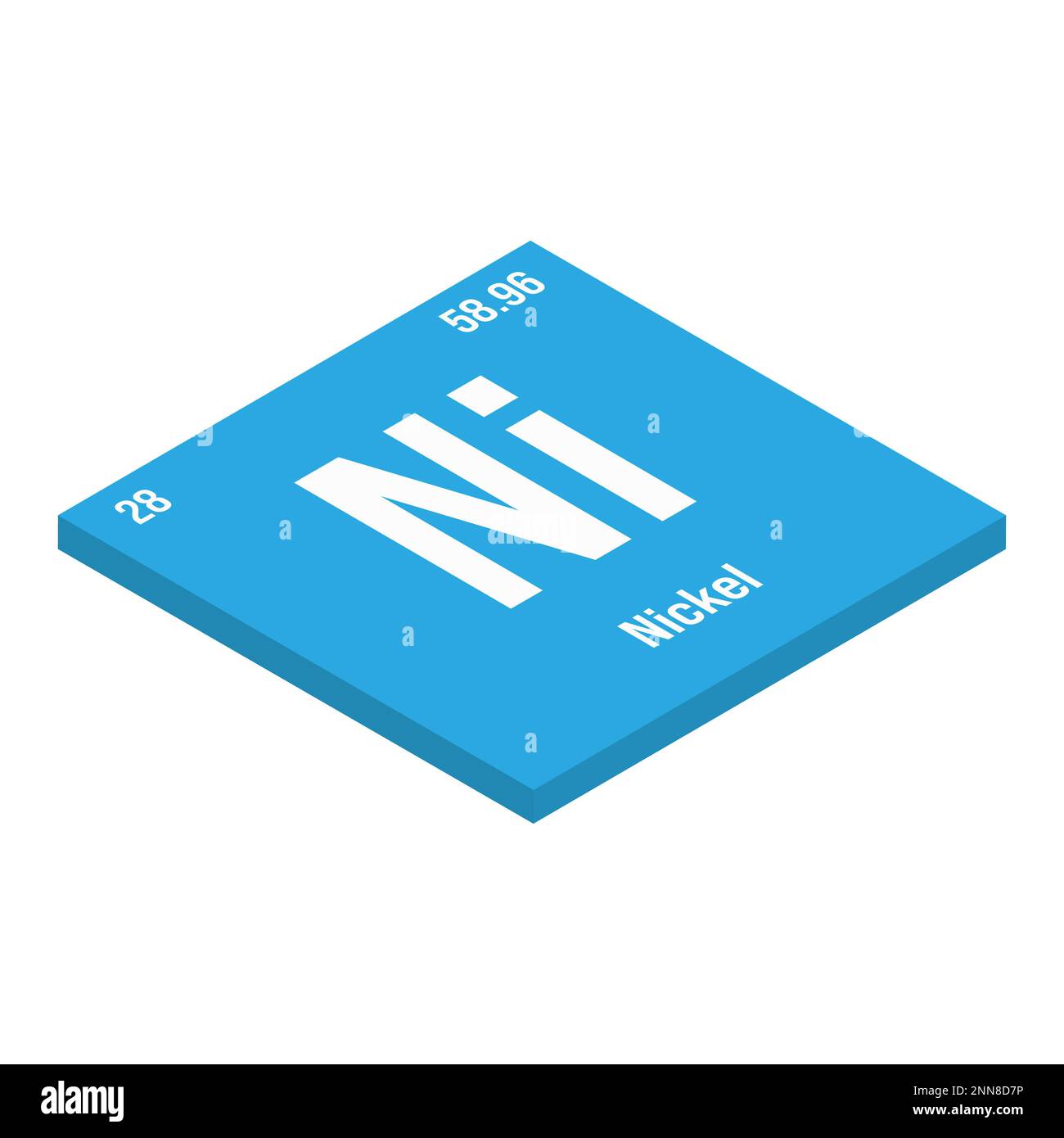 Nickel, Ni, periodic table element with name, symbol, atomic number and