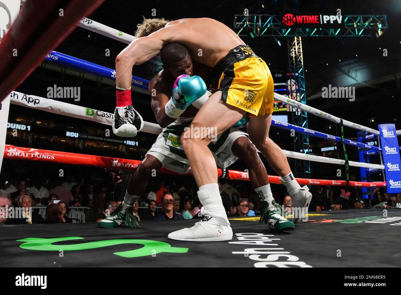 Boxer Floyd Mayweather Left Fights Influencer Logan Paul Right