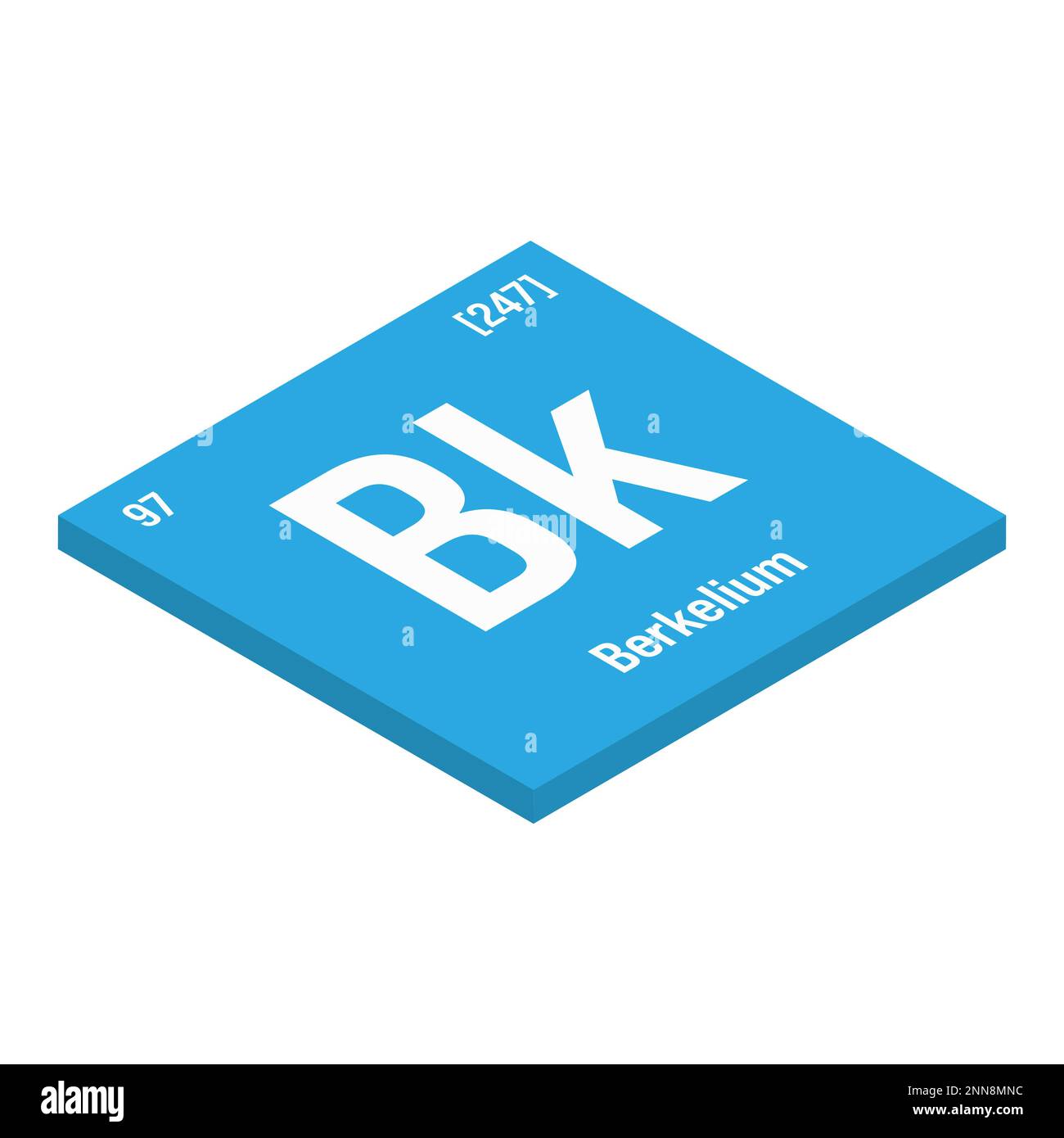 Berkelium, Bk, periodic table element with name, symbol, atomic number and weight. Synthetic radioactive element with potential uses in scientific research and nuclear power. Stock Vector