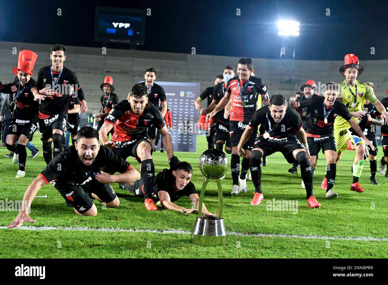 Racing Club players celebrate with their national league trophy after  defeating Defensa y Justicia in Buenos Aires, Argentina, Sunday, April 7,  2019. Racing Club, one of the five giants of Argentinian soccer