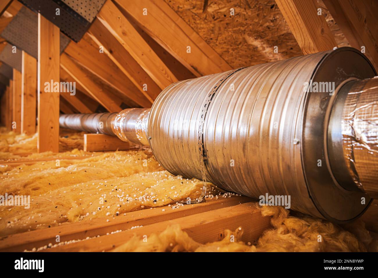 Closeup of HVAC Air Duct Filter Installation in the Attic Section of