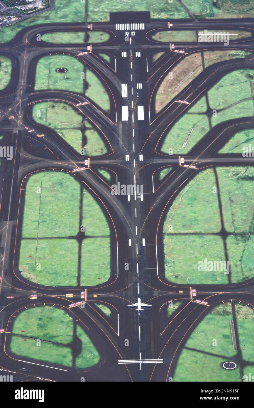 An aerial picture details complicated runways at Haneda International