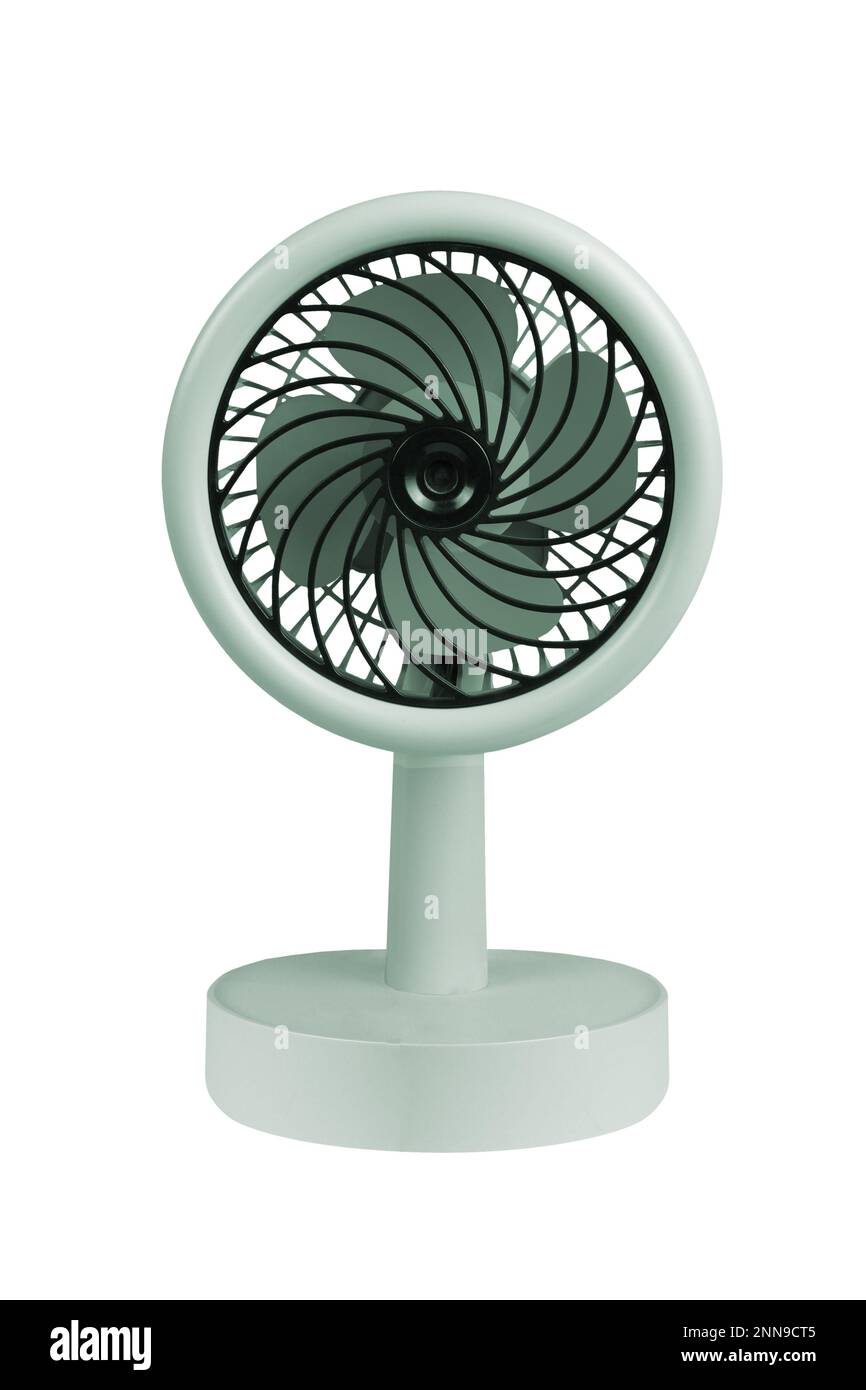 Mini Electric Table Fan on White Blackground Stock Photo