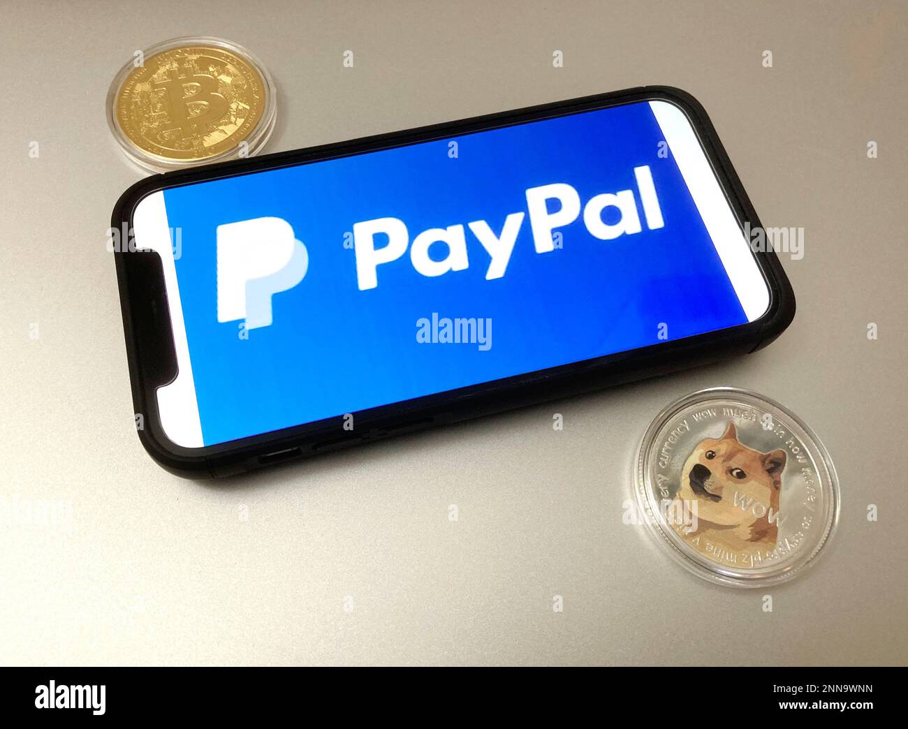Photo by: STRF/STAR MAX/IPx 2021 5/27/21 PayPal to allow users to withdraw  cryptocurrency to third party wallets. 5/27/21 PayPal logo photographed of  an iPhone 12 Pro Stock Photo - Alamy