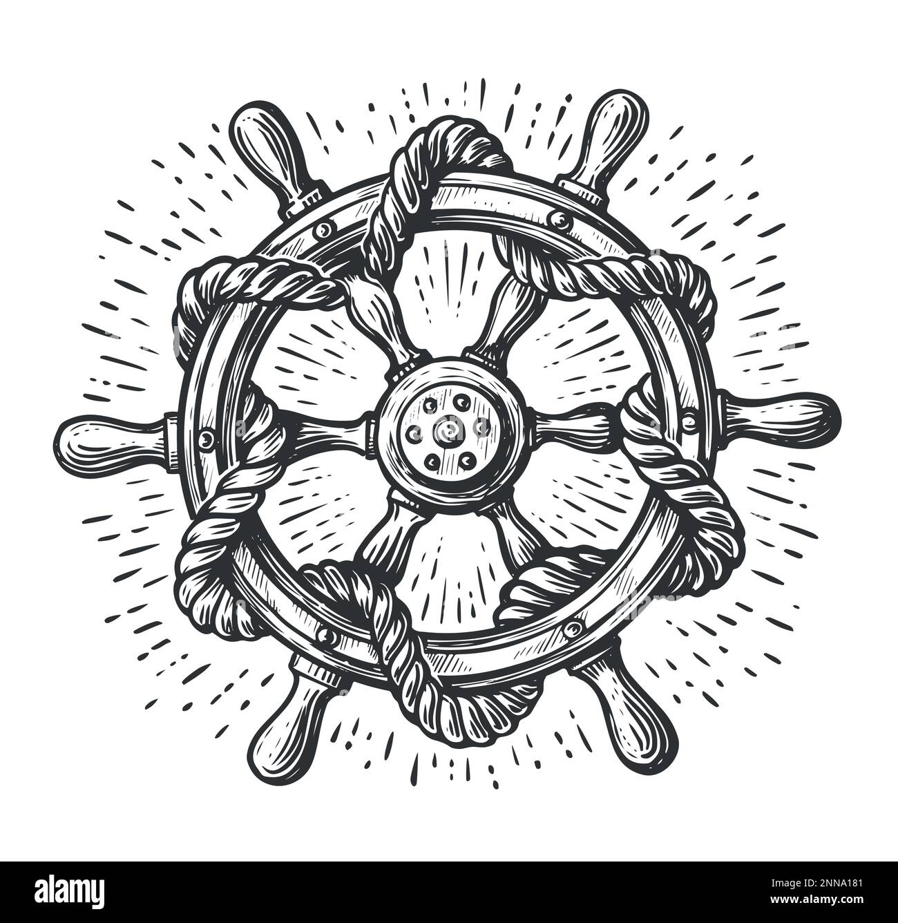 Ship wheel drawing Black and White Stock Photos & Images - Alamy