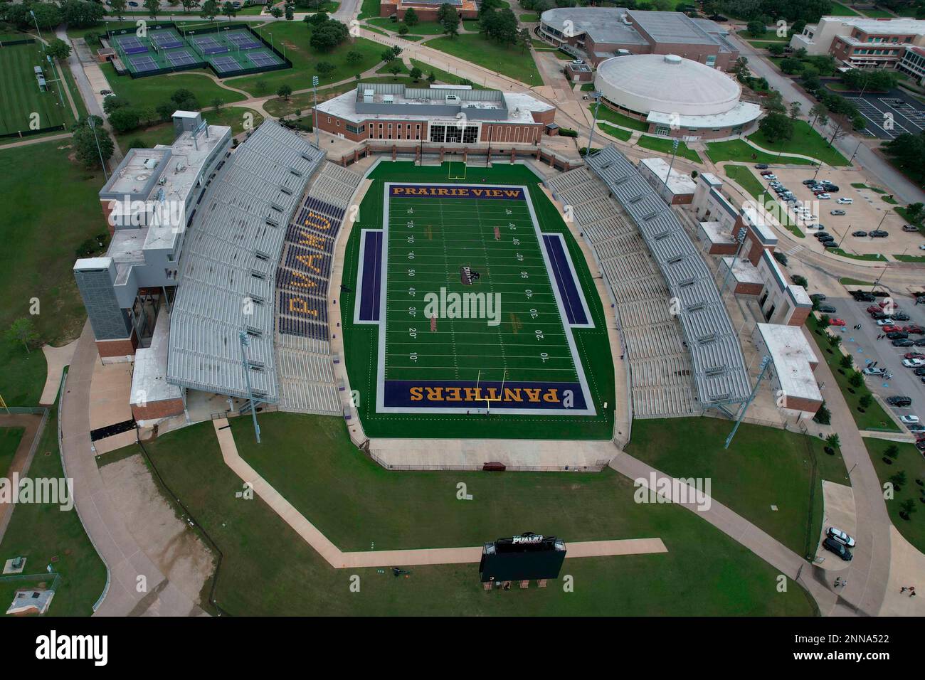 An aerial view of Panther Stadium at Blackshear Field on the campus of