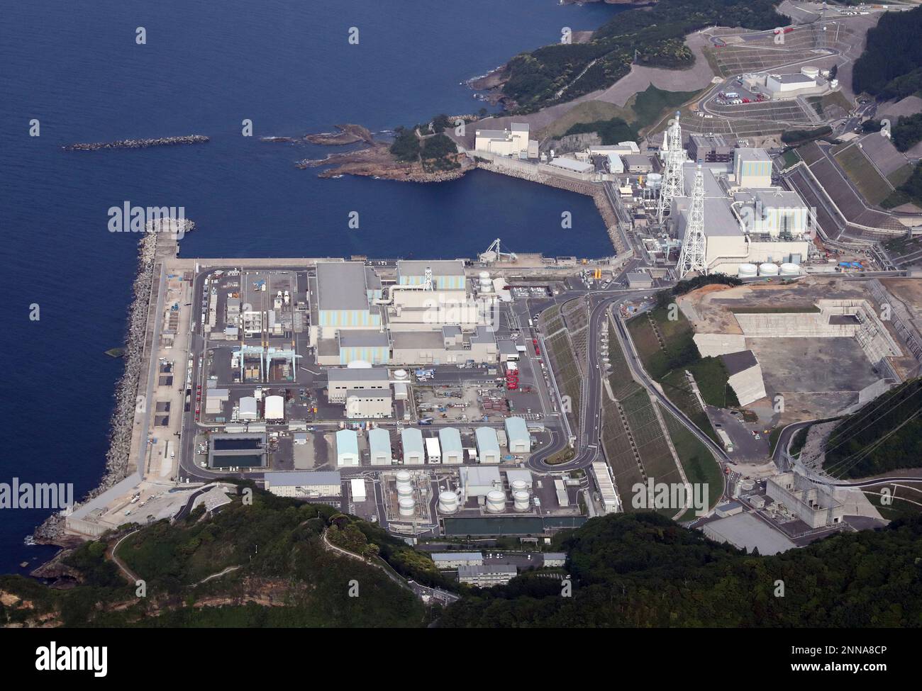 An aerial photo shows Shimane Nuclear Power Station in Matsue Town