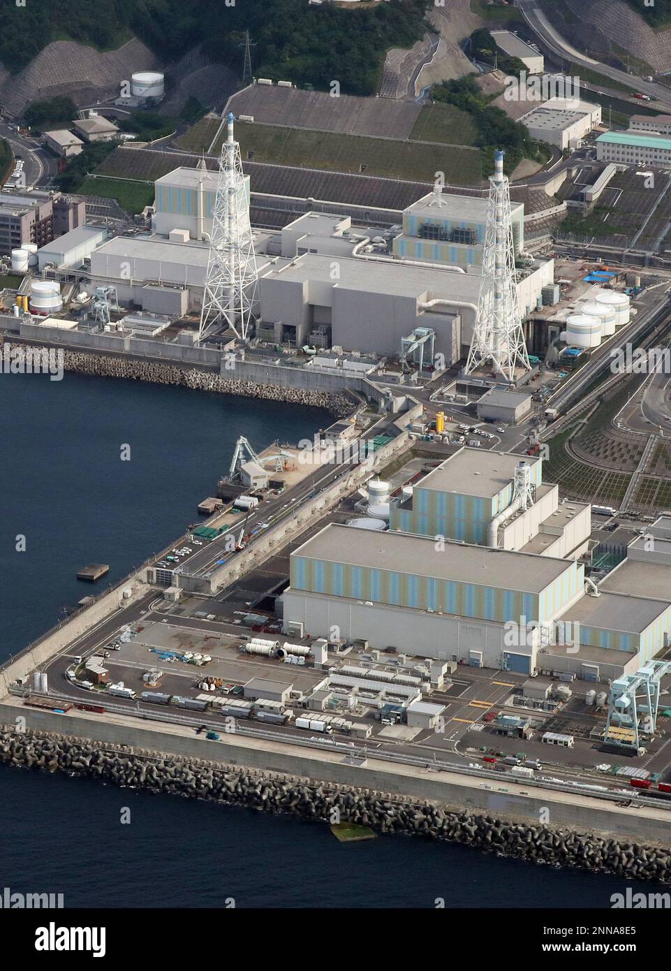 An aerial photo shows Shimane Nuclear Power Station in Matsue Town