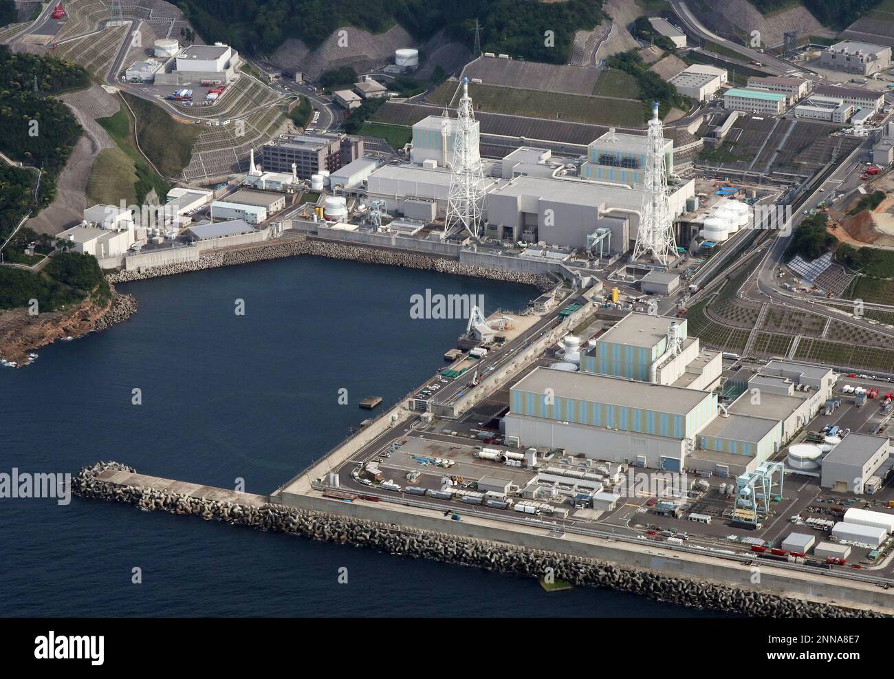 An aerial photo shows Shimane Nuclear Power Station in Matsue Town