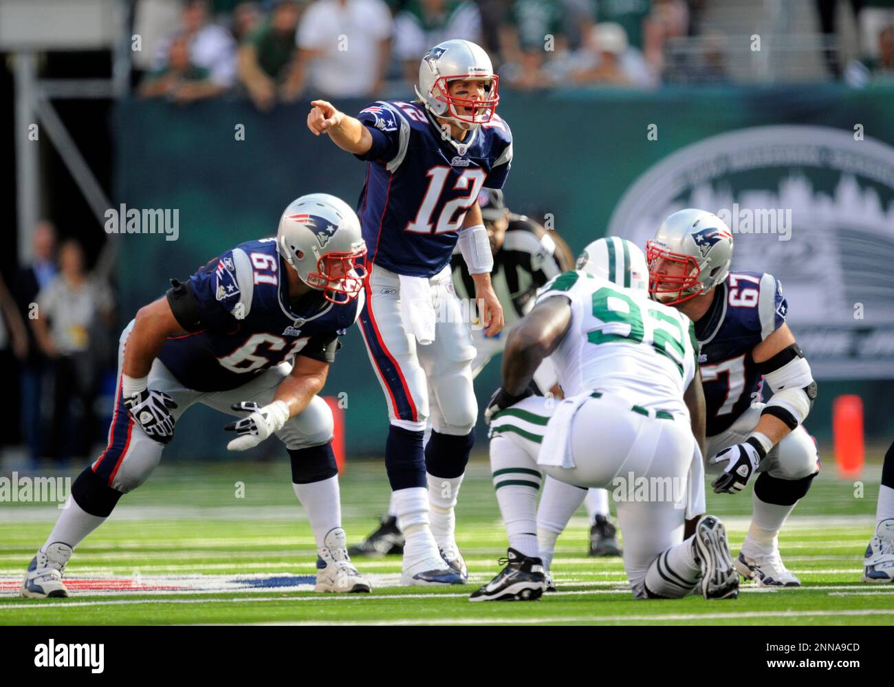 19 September 2010: New England Patriots wide receiver Randy Moss (81)  attempts a catch as New York Jets safety Jim Leonhard (36) defends during  the Jets 28-14 win over the Patriots at