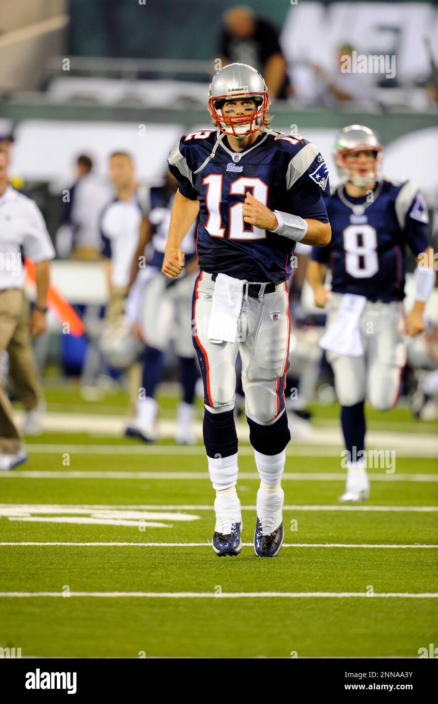 19 September 2010: New England Patriots quarterback Tom Brady (12) runs off  the field during the Jets 28-14 win over the Patriots at the New  Meadowlands Stadium in East Rutherford, New Jersey