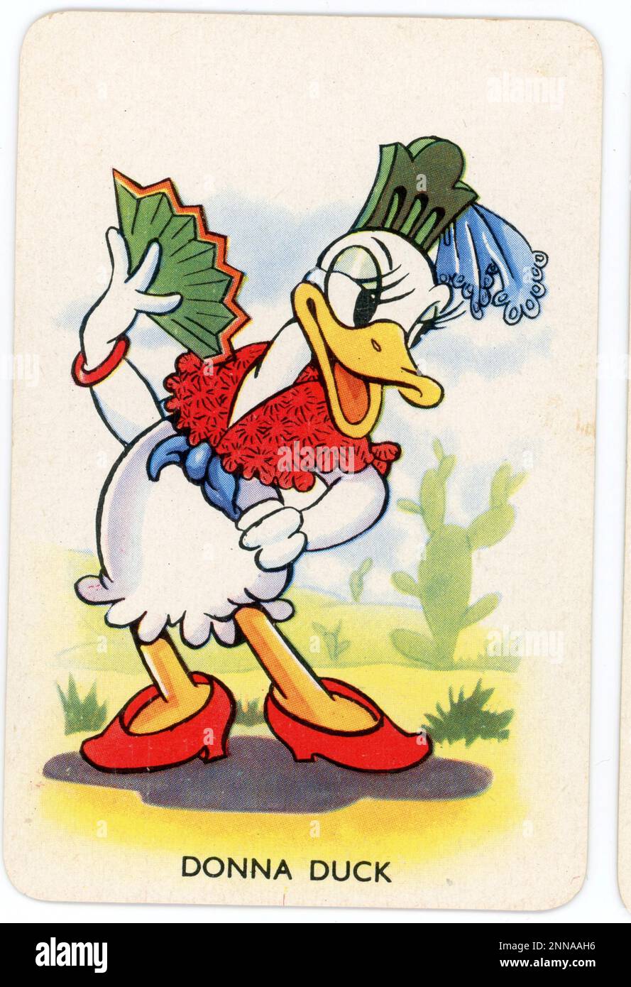 Card featuring DONNA DUCK from Shuffled Symphonies WALT DISNEY Card Game  published in 1939 in UK by Pepys Games by permission of Walt Disney -  Mickey Mouse Ltd Stock Photo - Alamy