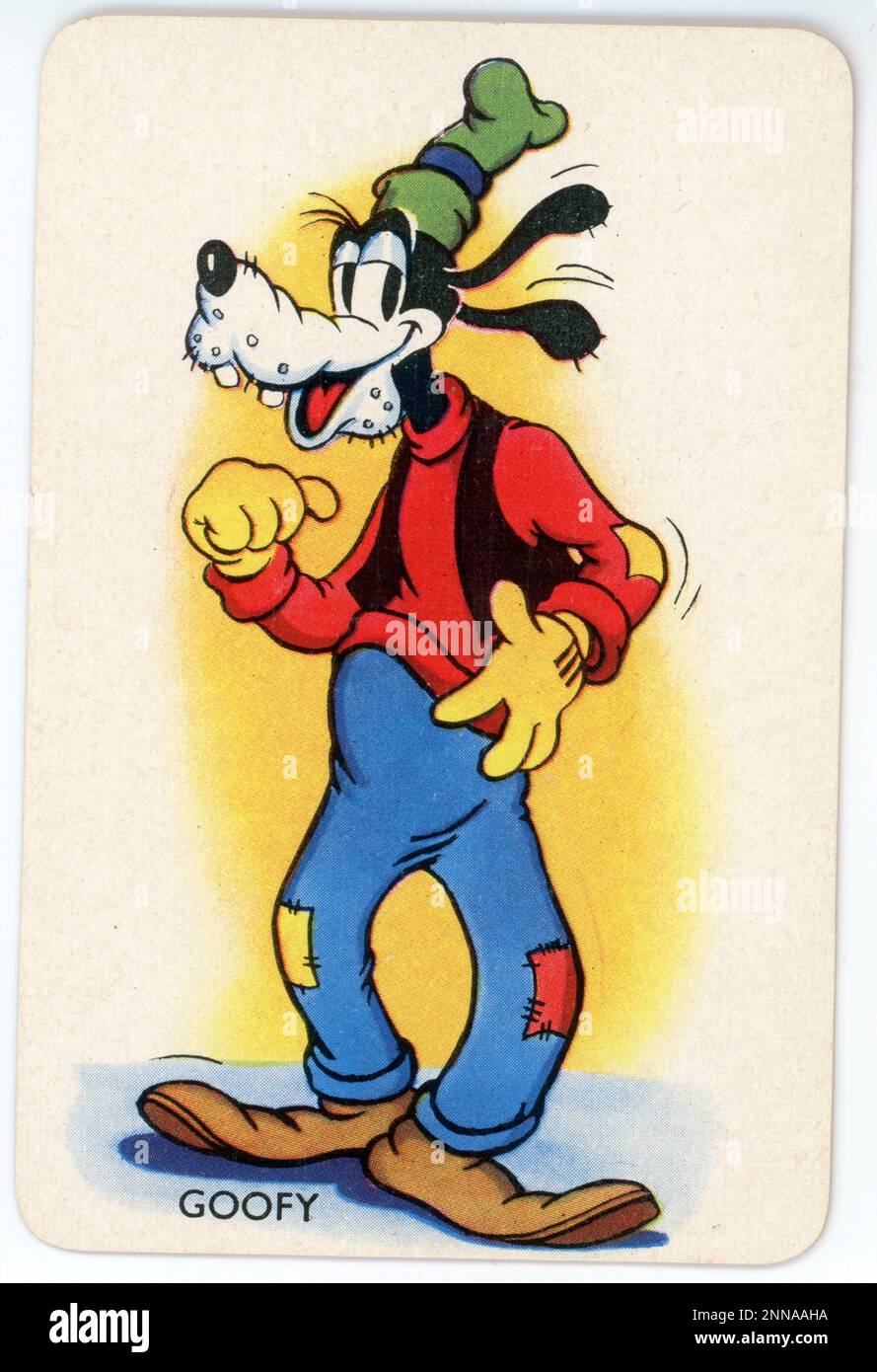Card featuring GOOFY from Shuffled Symphonies WALT DISNEY Card Game published in 1939 in UK by Pepys Games by permission of Walt Disney - Mickey Mouse Ltd. Stock Photo