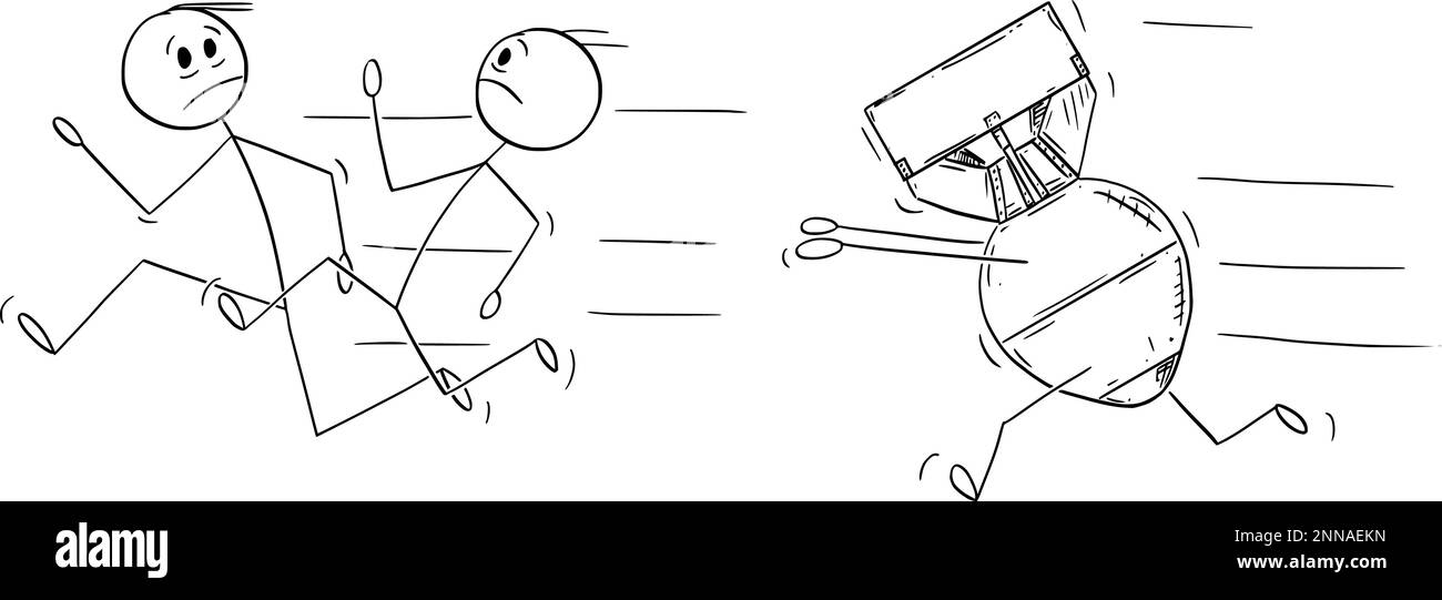 Air Bomb Chasing People Running Away , Vector Cartoon Stick Figure