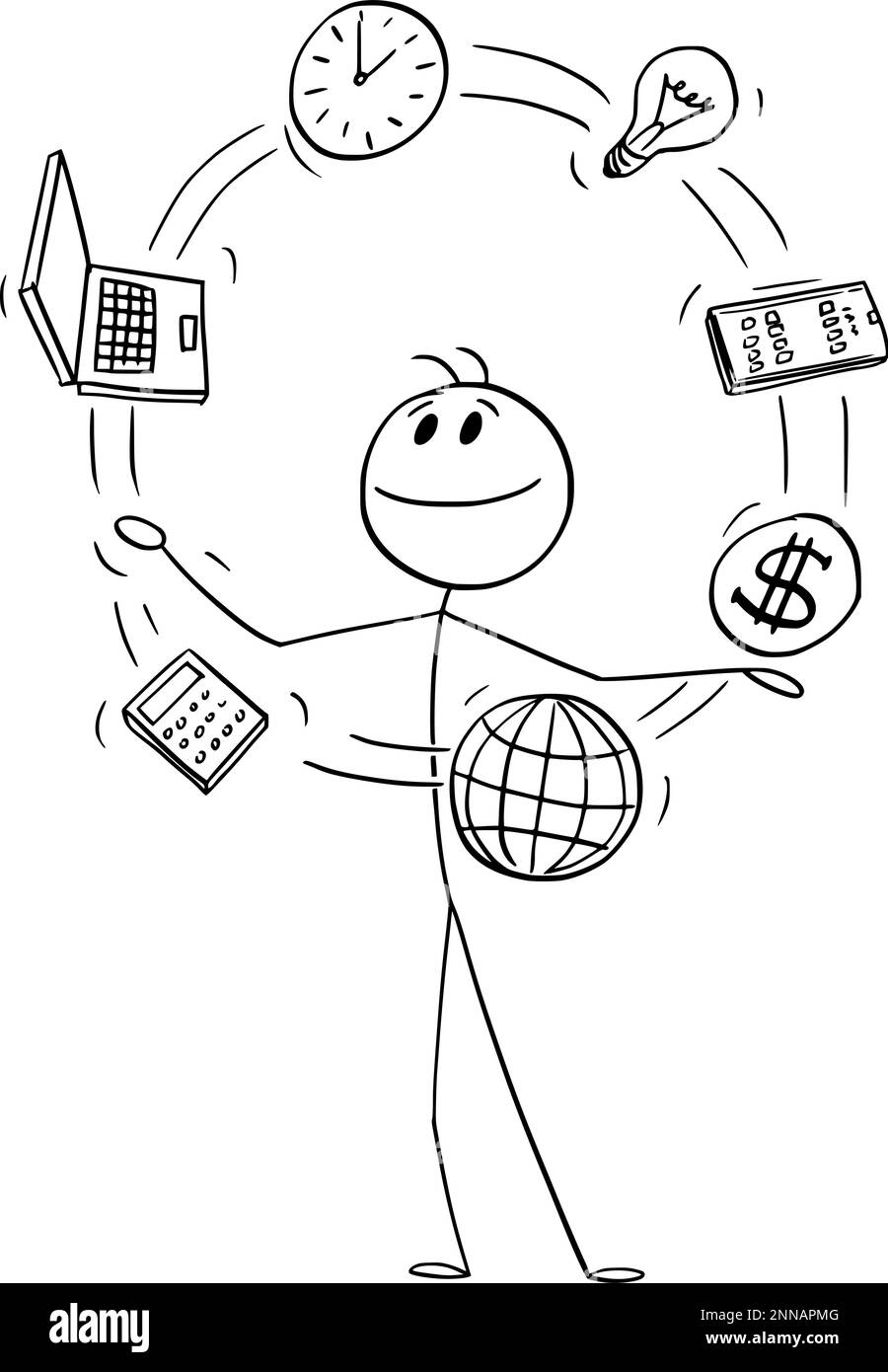 Businessman Juggling, Time Management and Multitasking , Vector Cartoon