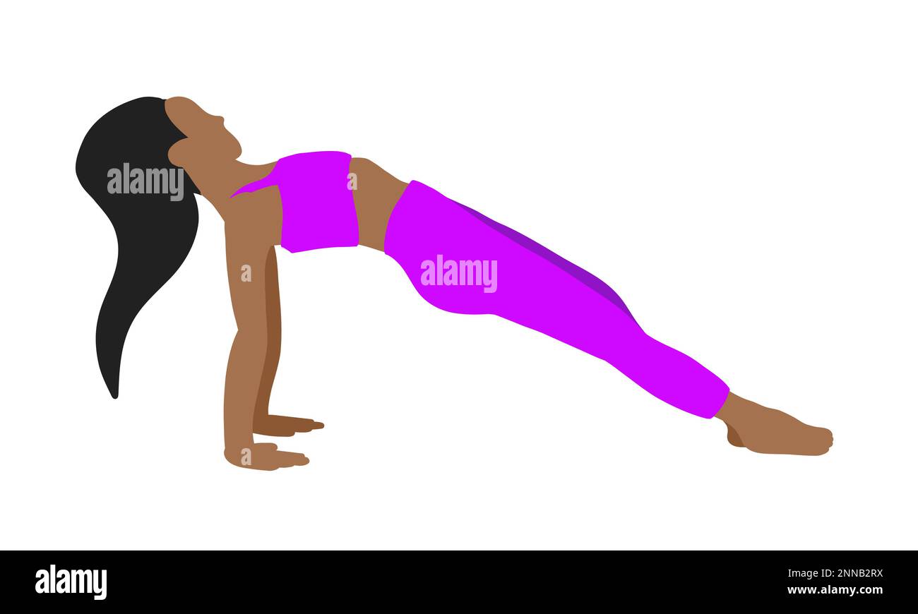 African American longhair woman. Yoga pose in cartoon flat style ...